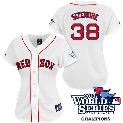 Grady Sizemore #38 mlb Jersey-Boston Red Sox Women's Authentic 2013 World Series Champions Home White Baseball Jersey